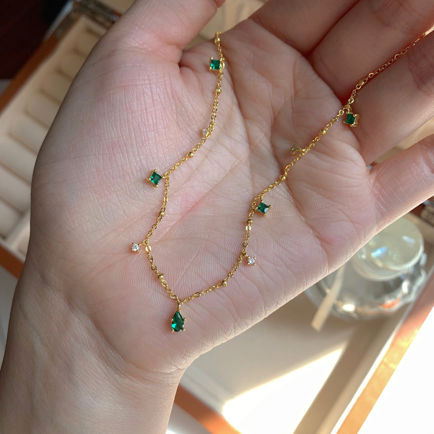 Luxury Emerald Zircon Clavicle Necklace