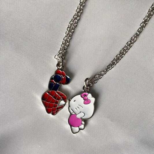 Cross-border Foreign Trade Hot Sale Cartoon Animation Alloy Kt Cat Pendant Necklace Red Crystal Love Dagger Necklace Women