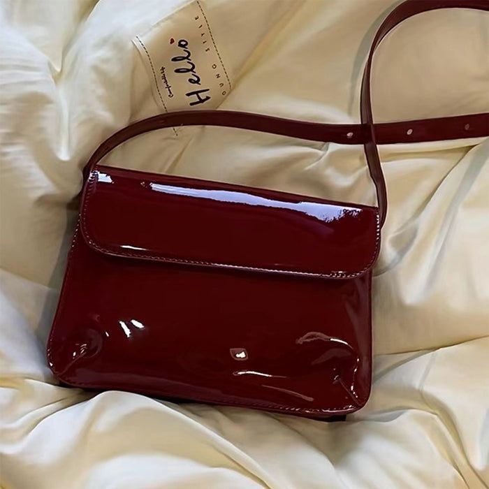 Wine Red PU Leather Underarm Bag